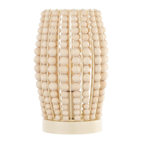 Darrow Table Lamp - Cream Wood Bead Design for Boho & Contemporary Homes, Warm Glow & Style
