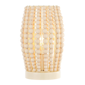 Darrow Table Lamp - Cream Wood Bead Design for Boho & Contemporary Homes, Warm Glow & Style
