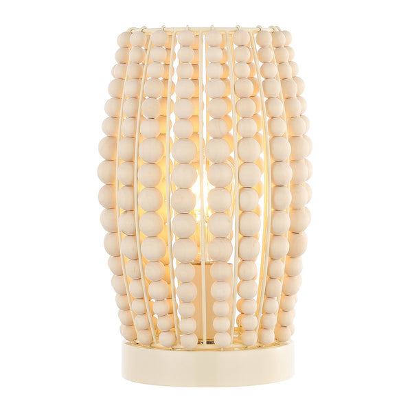 Darrow Table Lamp - Cream Wood Bead Design for Boho & Contemporary Homes, Warm Glow & Style
