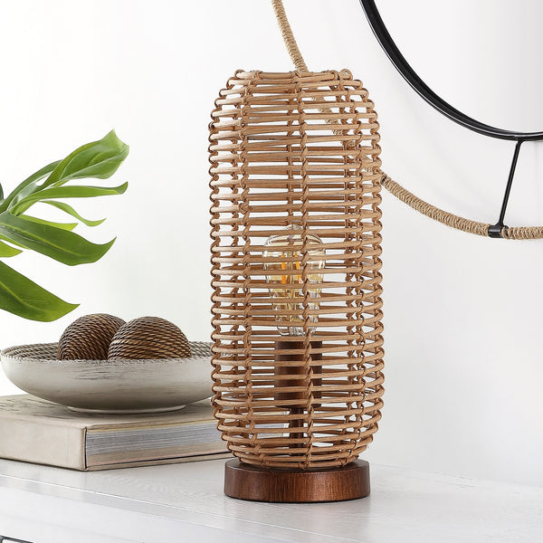 Eveline Table Lamp - Coastal-Chic Rattan Design with Antique Brown Base for Stylish Tropical Vibes