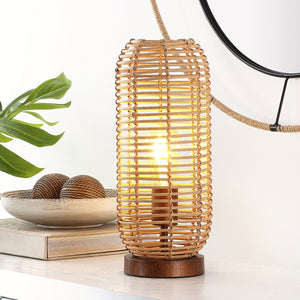 Eveline Table Lamp - Coastal-Chic Rattan Design with Antique Brown Base for Stylish Tropical Vibes