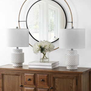 Sonter Table Lamp Set of 2 - Elegant Geometric Design in White Poly-Resin, Perfect for Any Room