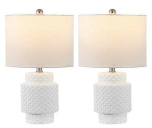 Sonter Table Lamp Set of 2 - Elegant Geometric Design in White Poly-Resin, Perfect for Any Room