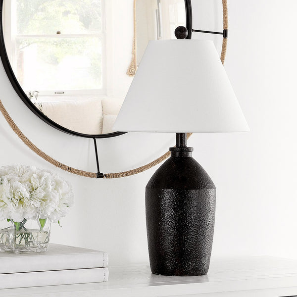 Selna Table Lamp - Ancient Pottery Inspired Design with White Empire Shade for Cozy Elegance
