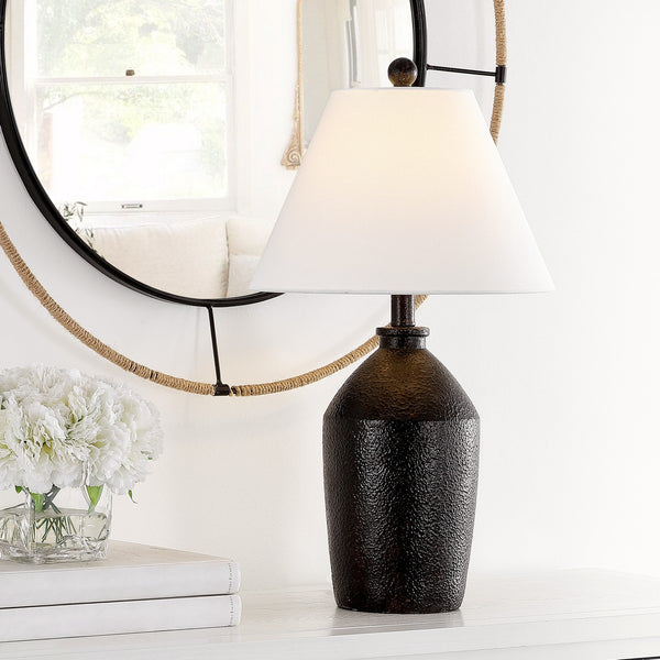 Selna Table Lamp - Ancient Pottery Inspired Design with White Empire Shade for Cozy Elegance