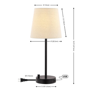 Safavieh Fowley, 18.75 Inch, Black, Iron Table Lamp W/ Usb Port Black Metal TBL4461A-U