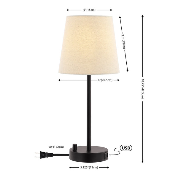 Safavieh Fowley, 18.75 Inch, Black, Iron Table Lamp W/ Usb Port Black Metal TBL4461A-U