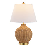 Nobuo, 23 Inch, Natural/Brass, Rattan/Iron Table Lamp