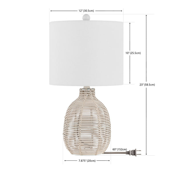 Safavieh Oroya, 23 Inch, White, Rattan Table Lamp TBL4473C