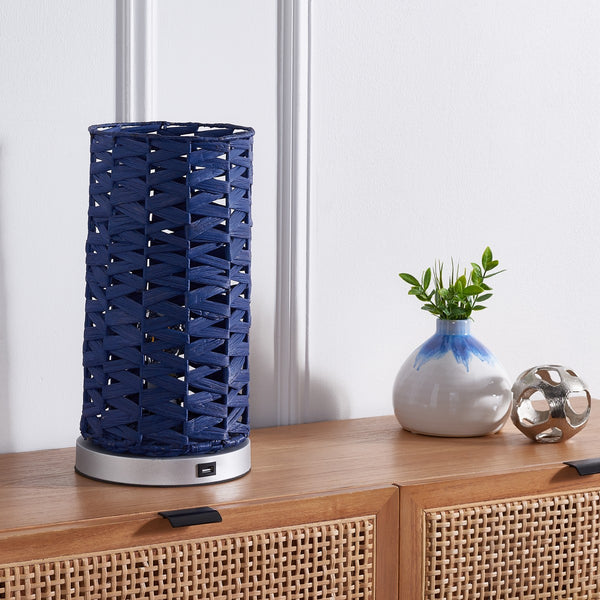 Safavieh Kirin, 15 Inch, Blue, Water Hyacinth Table Lamp W/ Usb Port​ Blue Water Hyacinth TBL9012A