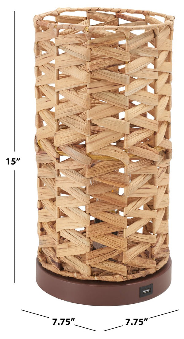 Safavieh Kirin, 15 Inch, Natural, Water Hyacinth Table Lamp W/ Usb Port Natural Water Hyacinth TBL9012C