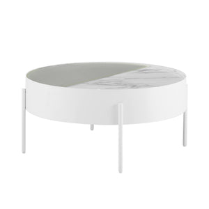 Walker Edison Tempestes Modern/Contemporary 33" Drum Coffee Table with Sliding Top TEML1KCM