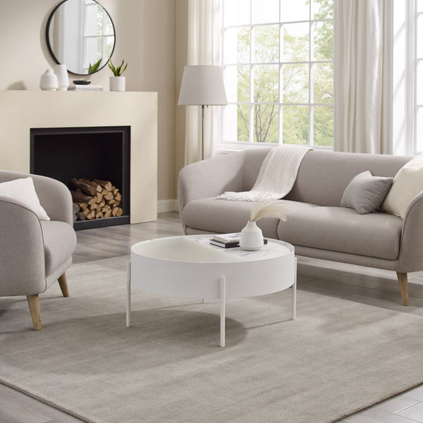 Walker Edison Tempestes Modern/Contemporary 33" Drum Coffee Table with Sliding Top TEML1KCM