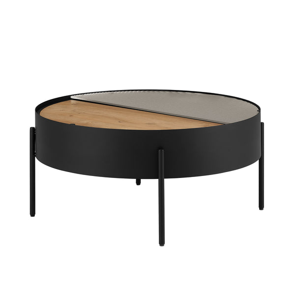 Walker Edison Tempestes Modern/Contemporary 33" Drum Coffee Table with Sliding Top TEML1KEO