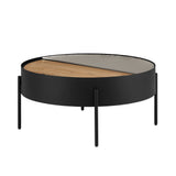 Walker Edison Tempestes Modern/Contemporary 33" Drum Coffee Table with Sliding Top TEML1KEO