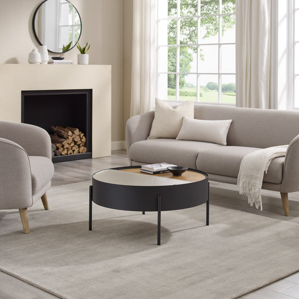 Walker Edison Tempestes Modern/Contemporary 33" Drum Coffee Table with Sliding Top TEML1KEO