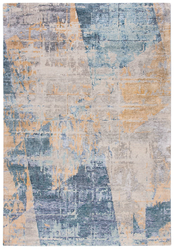 Tiffany 603 Contemporary Hand Knotted 70% Wool, 30% Viscose Rug Navy / Gold