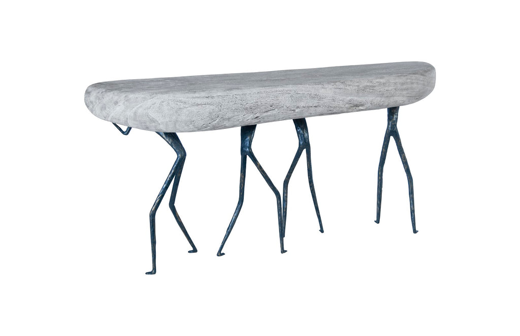 Atlas Console Table, Gray Stone Finish, Metal