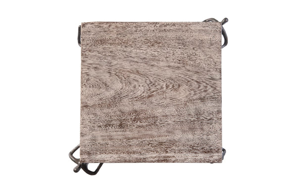 Atlas Side Table, Chamcha Wood, Gray Stone Finish, Metal