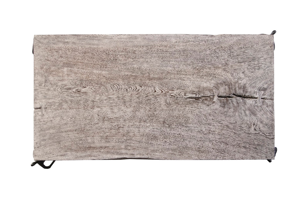 Atlas Coffee Table, Chamcha Wood, Gray Stone Finish, Metal