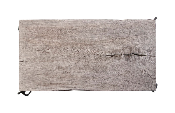 Atlas Coffee Table, Chamcha Wood, Gray Stone Finish, Metal