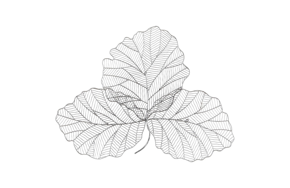 Tri Leaf Wall Art, Small, Metal, Silver/Black