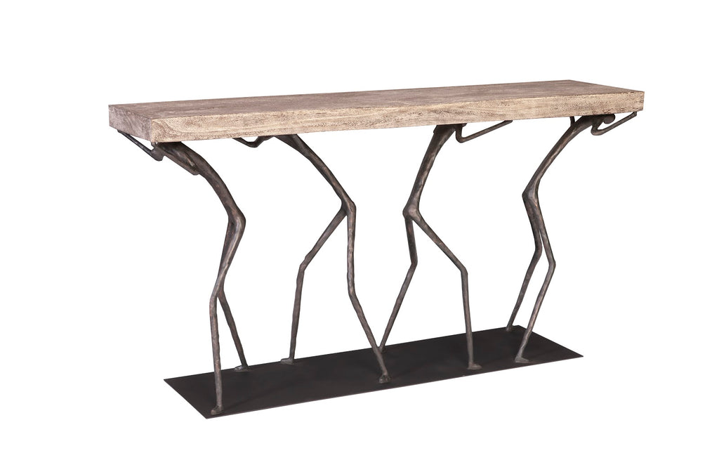 Atlas Console Table, Chamcha Wood, Gray Stone Finish, Metal