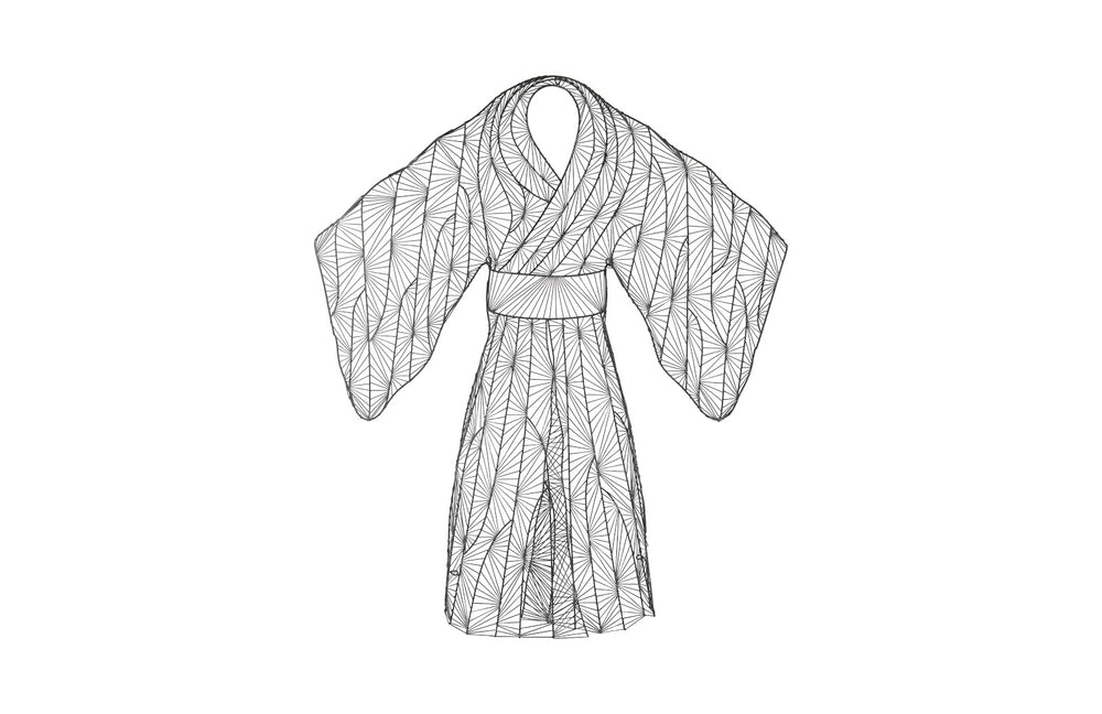 Kimono Woman Wall Art, Metal, Silver/Black