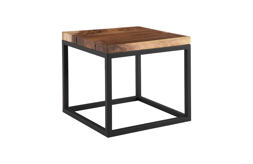 Martin Side Table, Chamcha Wood, Black Metal Base