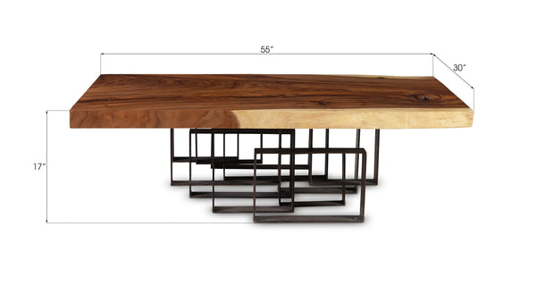 Score Coffee Table, Chamcha Wood, Iron Base