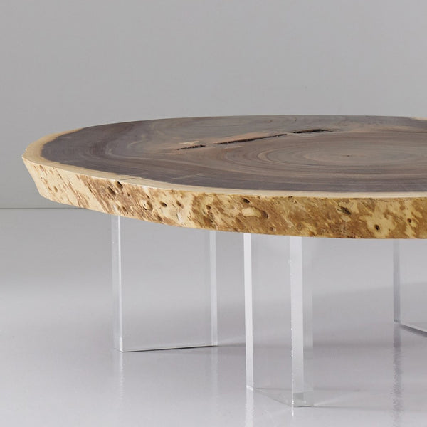 Floating Coffee Table with Acrylic Legs, Natural, Size Varies