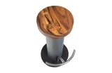 Concrete Bar Stool, Chamcha Wood Top, Stainless Steel Footrest