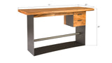 Iron Frame Standing Desk with Drawers, Chamcha Wood, Natural, Bar Height