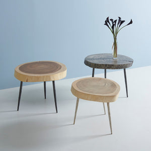 Crosscut Side Table, Natural, Forged Legs