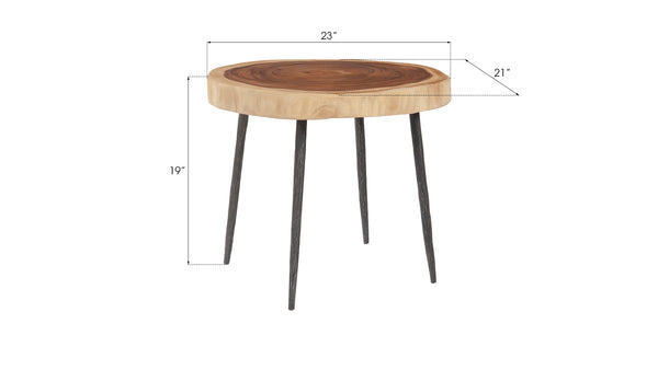 Crosscut Side Table, Natural, Forged Legs
