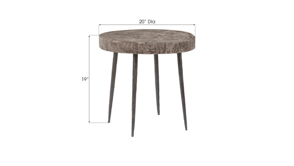 Crosscut Side Table, Gray Stone, Forged Legs