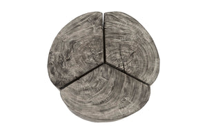 Clover Coffee Table, Chamcha Wood, Gray Stone Finish, Metal Base