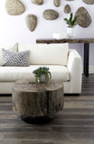 Clover Coffee Table, Chamcha Wood, Gray Stone Finish, Metal Base