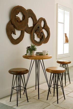 String Bar Stool on Black Metal Legs, Swivel Seat, Chamcha Wood, Natural