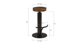 Black Iron Bar Stool, Swivel Seat, Chamcha Wood, Natural