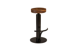 Black Iron Bar Stool, Swivel Seat, Chamcha Wood, Natural