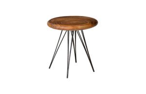 String Table on Black Metal Legs, Chamcha Wood, Natural