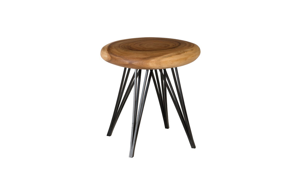 String Stool on Black Metal Legs, Chamcha Wood, Natural