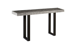 Origins Straight Edge Console Table, Metal U Legs, Gray Stone Finish