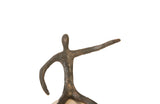 Abstract Figure on Bleached Wood Base, Bronze Finish, Extended Straight Arm