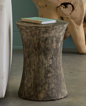 Drum Stool, Mango Wood, Gray Stone