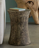 Drum Stool, Mango Wood, Gray Stone