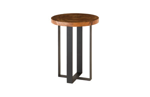 Chuleta Bar Table on Black Metal Base, Chamcha Wood, Natural