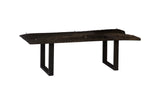 Chainsaw Dining Table with Glass, Burnt Black, Black Iron U Legs