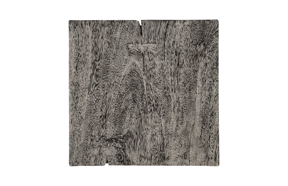 Inverted Pyramid Side Table, Gray Stone, Wood/Metal, Black, LG